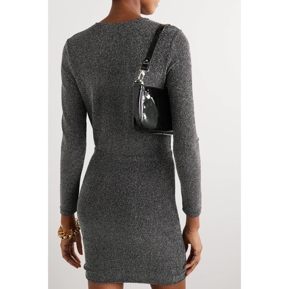 IRO Noize Ruffled Wrap Effect Metallic Silver Black Rib Knit Mini Party Dress 34 - Picture 3 of 14